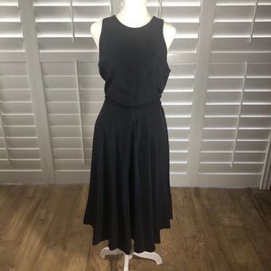 Vtg 80s Brooks Atelier New York Black Sleeveless Blouson Dress 10 Flare Skirt
